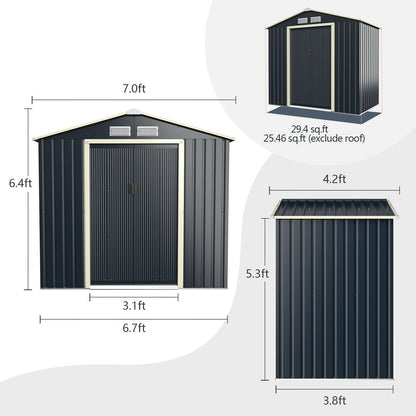 7 Feet x 4 Feet Metal Storage Shed with Sliding Double Lockable Doors, Gray Sheds & Outdoor Storage at Gallery Canada