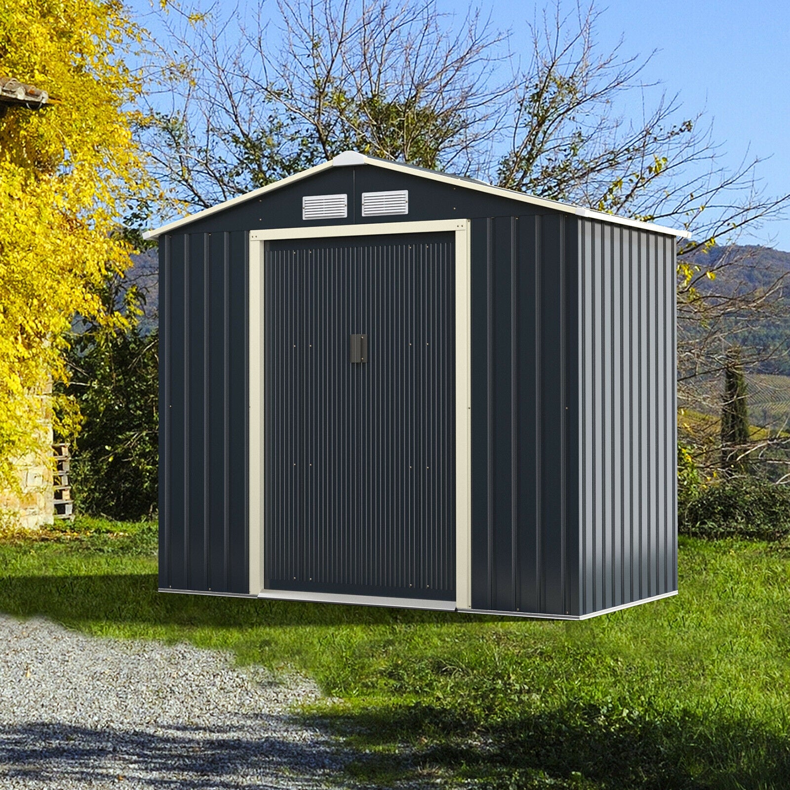 7 Feet x 4 Feet Metal Storage Shed with Sliding Double Lockable Doors, Gray Sheds & Outdoor Storage at Gallery Canada