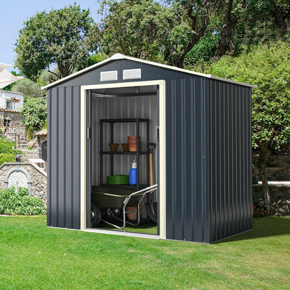 7 Feet x 4 Feet Metal Storage Shed with Sliding Double Lockable Doors, Gray Sheds & Outdoor Storage at Gallery Canada