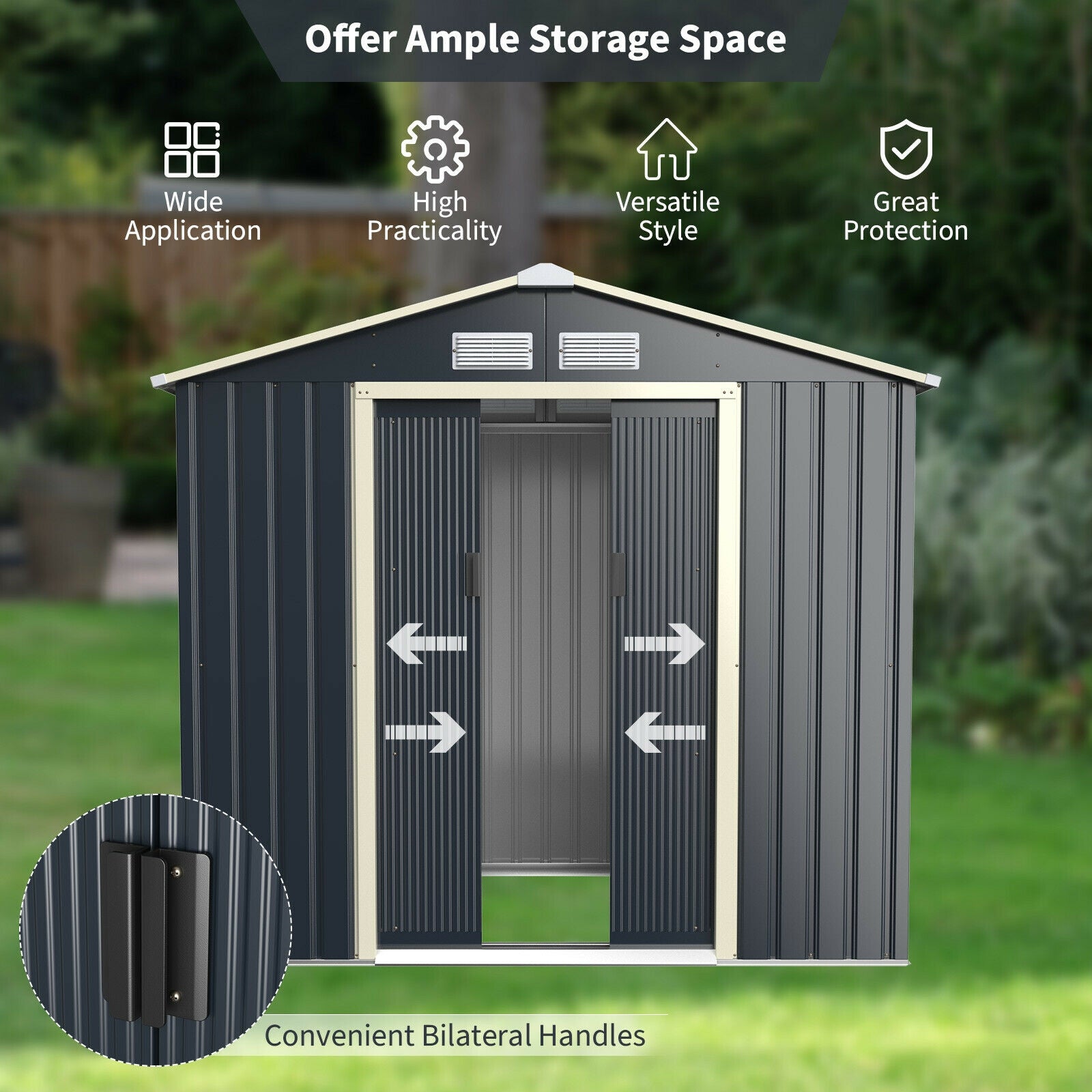 7 Feet x 4 Feet Metal Storage Shed with Sliding Double Lockable Doors, Gray Sheds & Outdoor Storage at Gallery Canada