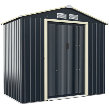 7 Feet x 4 Feet Metal Storage Shed, Sliding Double Lockable Doors, Gray Sheds & Outdoor Storage Gray at Gallery Canada