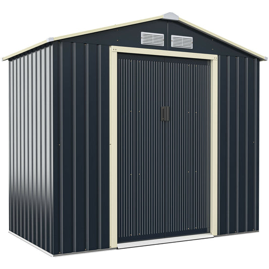 7 Feet x 4 Feet Metal Storage Shed, Sliding Double Lockable Doors, Gray