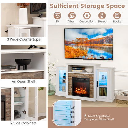 Fireplace TV Stand with 16-Color Led Lights for TVs up to 65 Inch, White Entertainment Centers & TV Stands at Gallery Canada