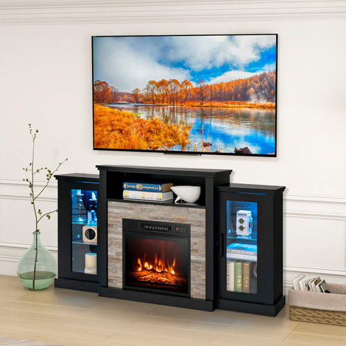 Fireplace TV Stand with 16-Color Led Lights for TVs up to 65 Inch, Black