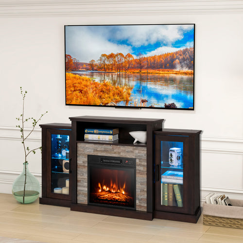 Fireplace TV Stand with 16-Color Led Lights for TVs up to 65 Inch, Dark Brown
