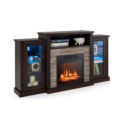 Fireplace TV Stand With 16-Color LED Lights, For TVs Up To 65 Inch, Dark Brown