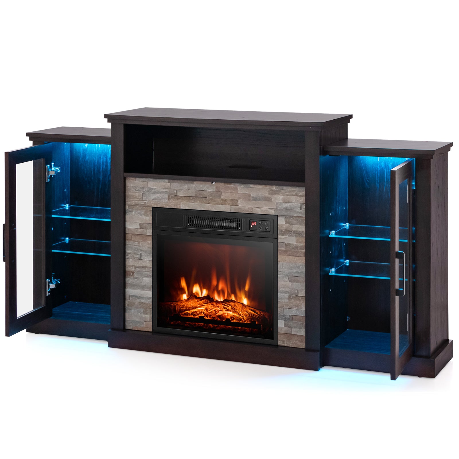 Fireplace TV Stand with 16-Color Led Lights for TVs up to 65 Inch, Dark Brown Entertainment Centers & TV Stands at Gallery Canada