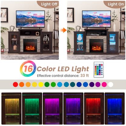 Fireplace TV Stand with 16-Color Led Lights for TVs up to 65 Inch, Dark Brown Entertainment Centers & TV Stands at Gallery Canada
