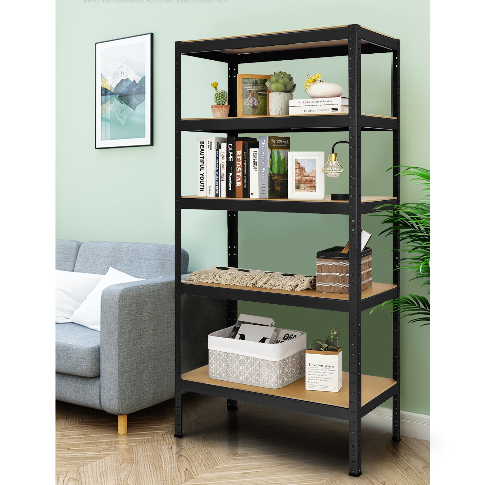 71 inch Heavy Duty Steel Adjustable 5 Level Storage Shelves, Black Garages at Gallery Canada