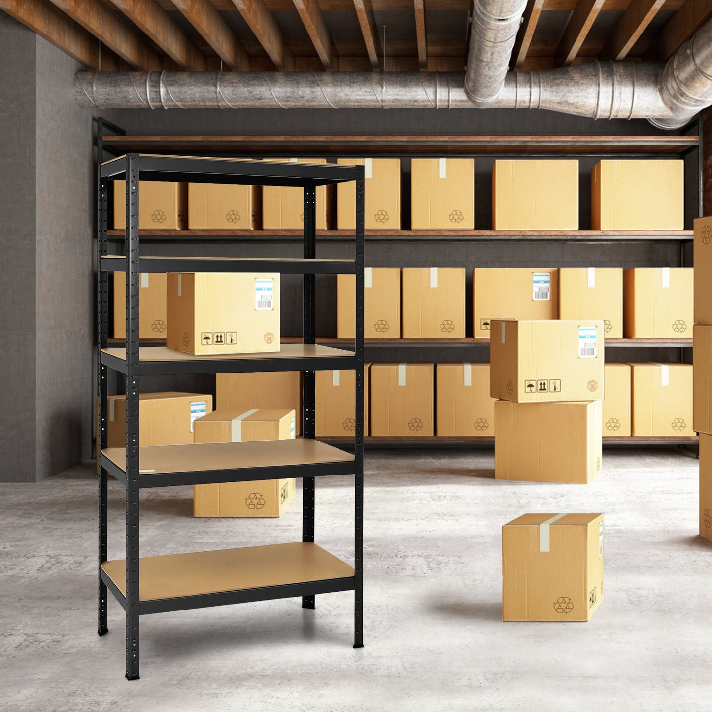 71 inch Heavy Duty Steel Adjustable 5 Level Storage Shelves, Black Garages at Gallery Canada