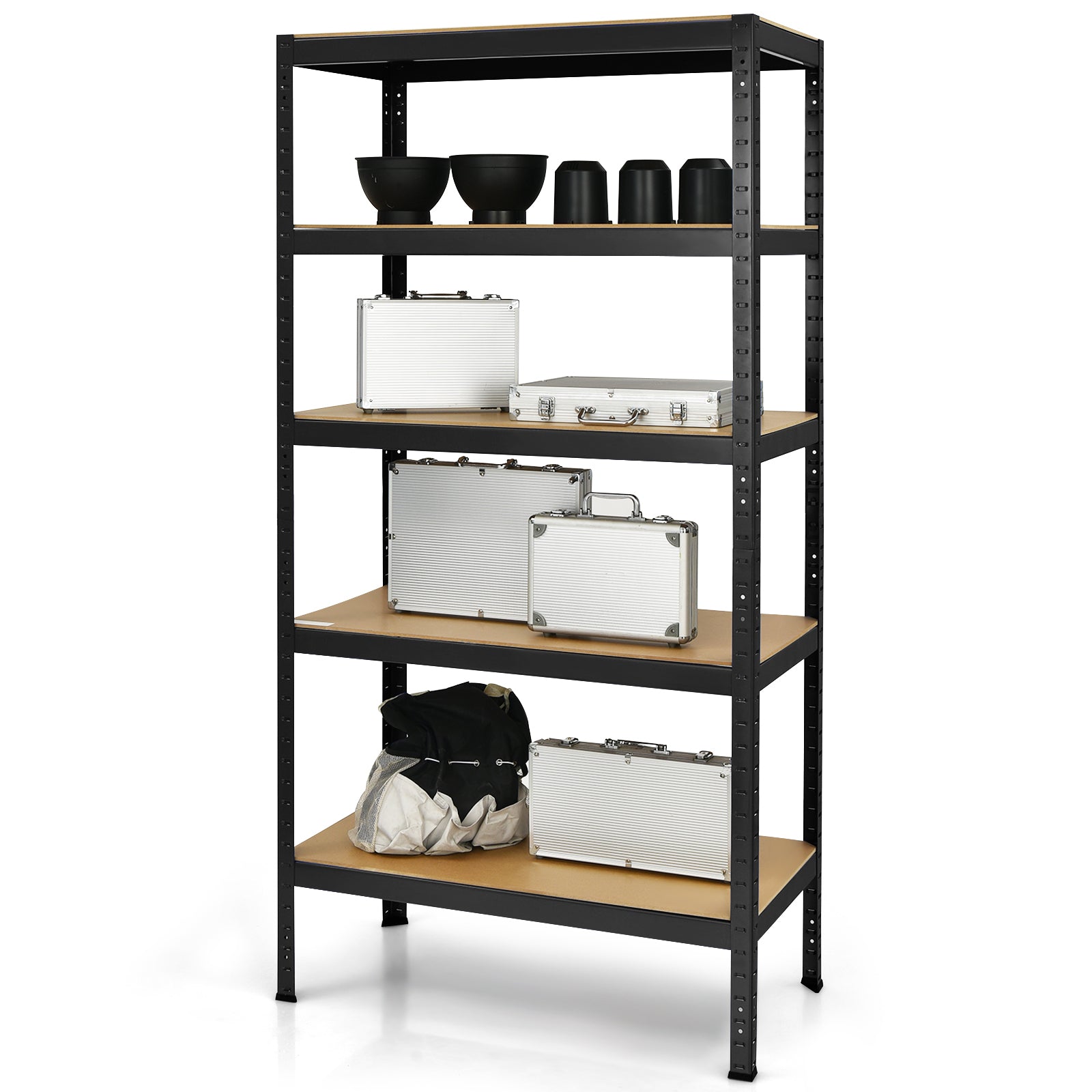 71 inch Heavy Duty Steel Adjustable 5 Level Storage Shelves, Black Garages at Gallery Canada