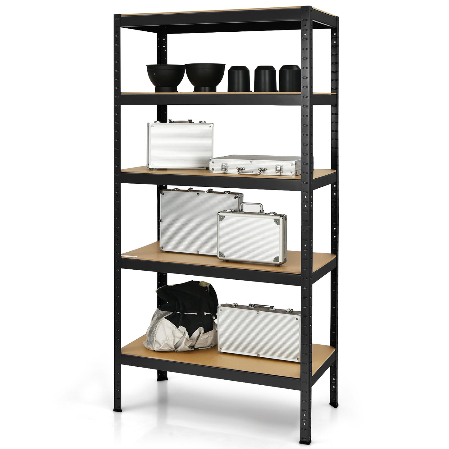 71 inch Heavy Duty Steel Adjustable 5 Level Storage Shelves, Black Garages at Gallery Canada