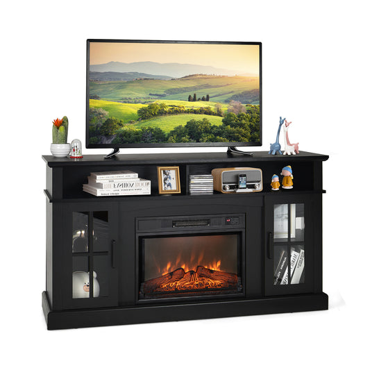 Fireplace TV Stand, 1400W Electric Fireplace, Black Entertainment Centers & TV Stands Black at Gallery Canada