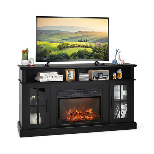 Fireplace TV Stand, 1400W Electric Fireplace, Black