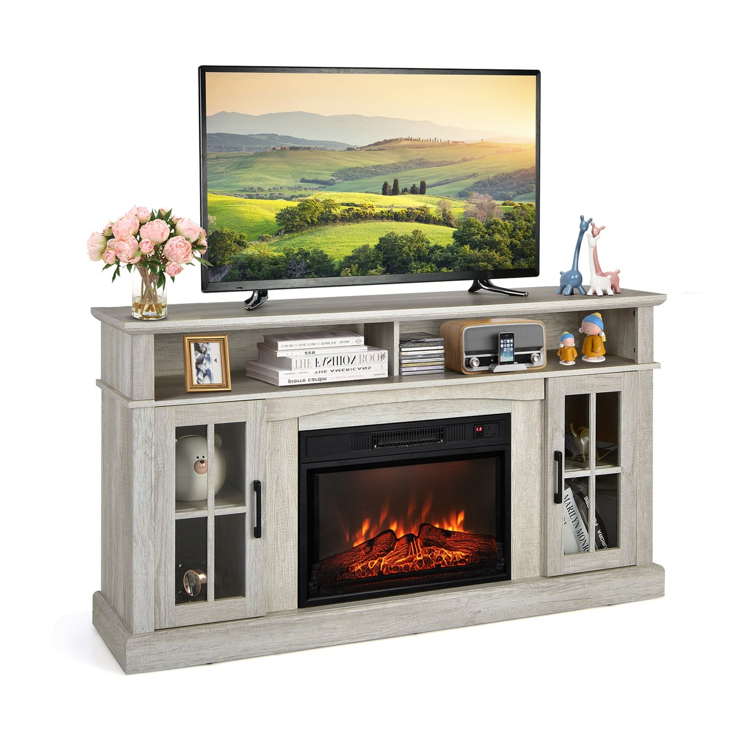 Fireplace TV Stand, 1400W Electric Fireplace, Gray Entertainment Centers & TV Stands at Gallery Canada