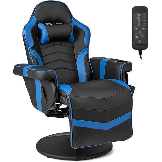Massage Video Gaming Recliner Chair with Adjustable Height, Blue