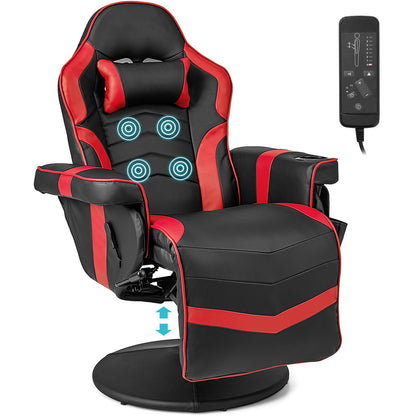 Massage Video Gaming Recliner Chair with Adjustable Height, Red