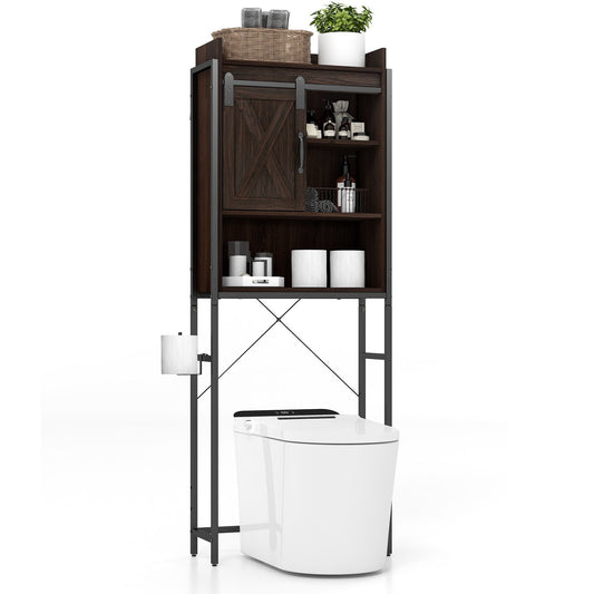 4-Tier Multifunctional Toilet Sorage Cabinet with Adjustable Shelf and Sliding Barn Door, Brown at Gallery Canada