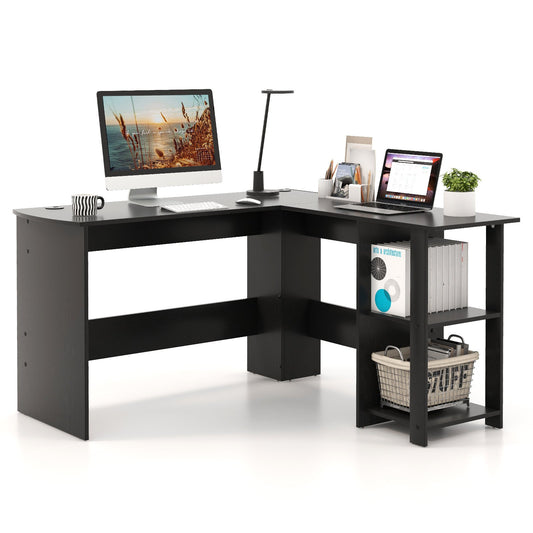 Modern L-Shaped Computer Desk with Shelves, Black - Gallery Canada