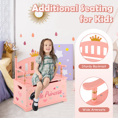 2-In-1 Kids Princess Wooden Toy Box with Safe Hinged Lid, Pink Kids Storage at Gallery Canada
