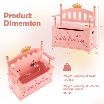 2-In-1 Kids Princess Wooden Toy Box with Safe Hinged Lid, Pink Kids Storage at Gallery Canada
