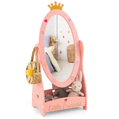Kids Full Length Mirror, 360 Degree Rotatable, Pink Kids Vanities Pink at Gallery Canada