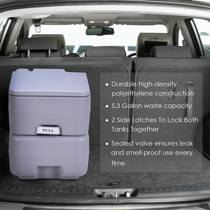 5.3 Gallon Portable Toilet with Waste Tank and Built-in Rotating Spout, Gray Portable Toilets & Showers at Gallery Canada