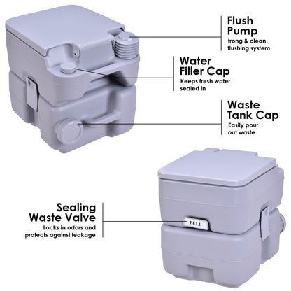 5.3 Gallon Portable Toilet with Waste Tank and Built-in Rotating Spout, Gray Portable Toilets & Showers at Gallery Canada