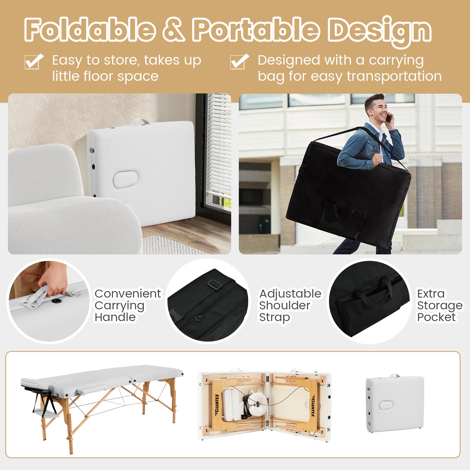 Portable Adjustable Facial Spa Bed with Carry Case, White Spa & Salon at Gallery Canada