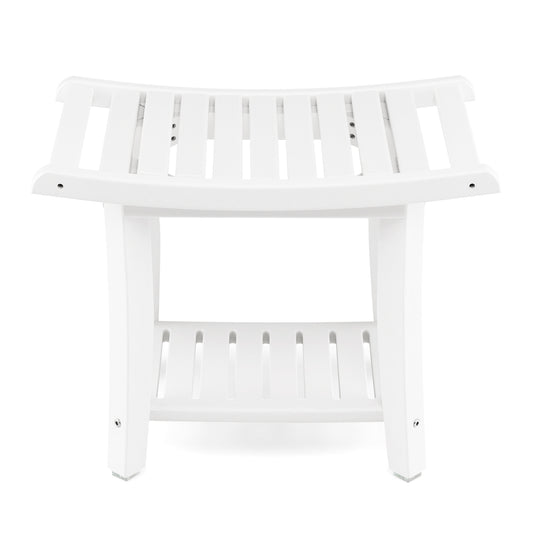 Heavy Duty Waterproof Bath Stool, Curved Seat With Storage Shelf, Off White