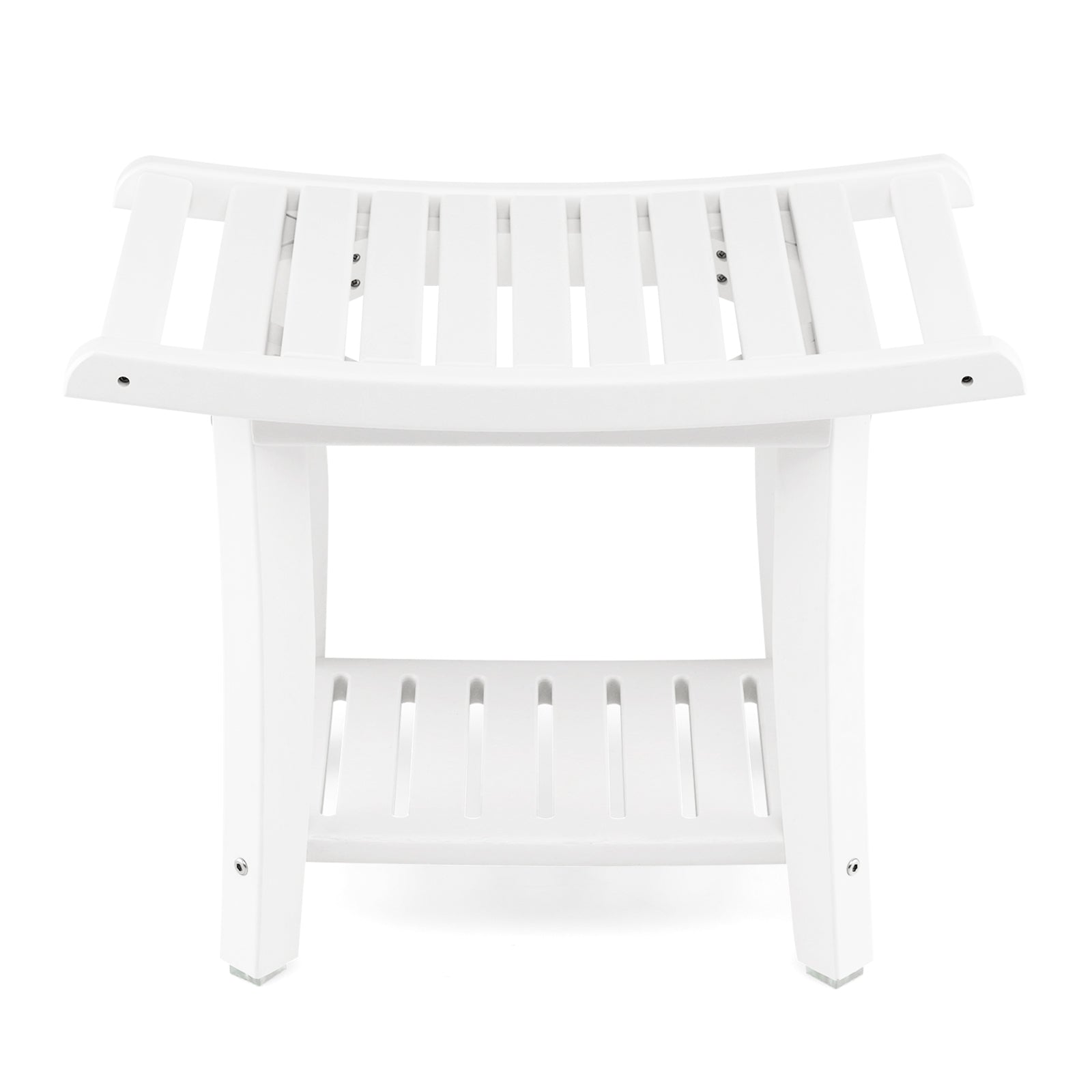 Heavy Duty Waterproof Bath Stool with Curved Seat and Storage Shelf, Off White Bath Safety Off White at Gallery Canada