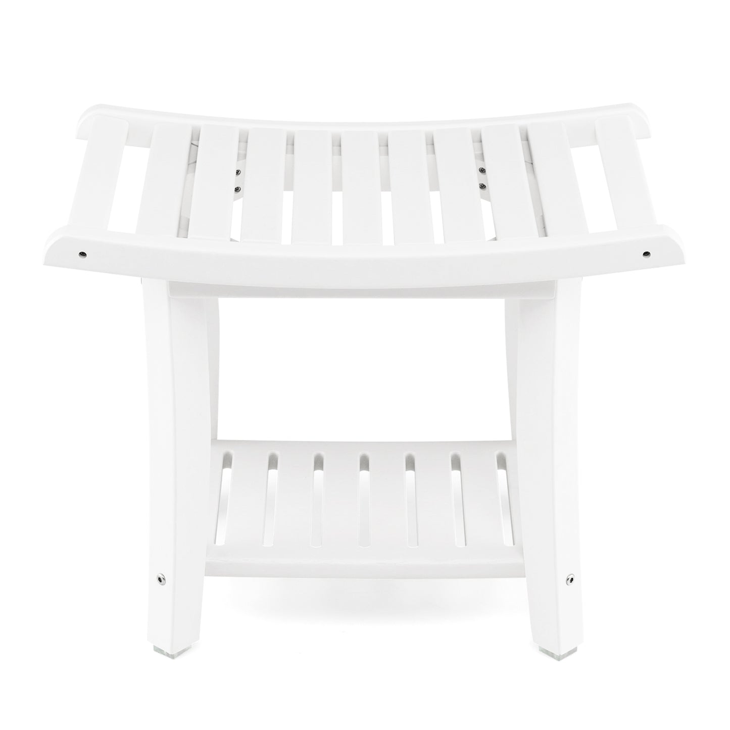 Heavy Duty Waterproof Bath Stool with Curved Seat and Storage Shelf, Off White Bath Safety Off White at Gallery Canada