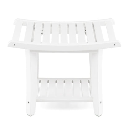 Heavy Duty Waterproof Bath Stool with Curved Seat and Storage Shelf, Off White Bath Safety Off White at Gallery Canada