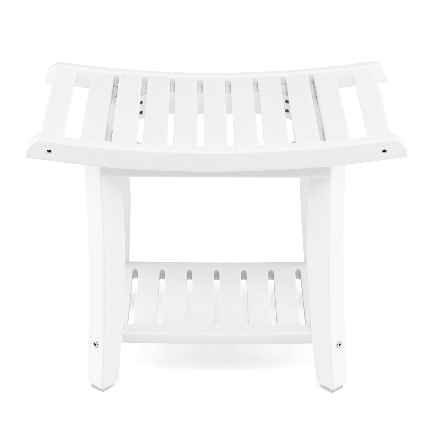 Heavy Duty Waterproof Bath Stool with Curved Seat and Storage Shelf, Off White - Gallery Canada