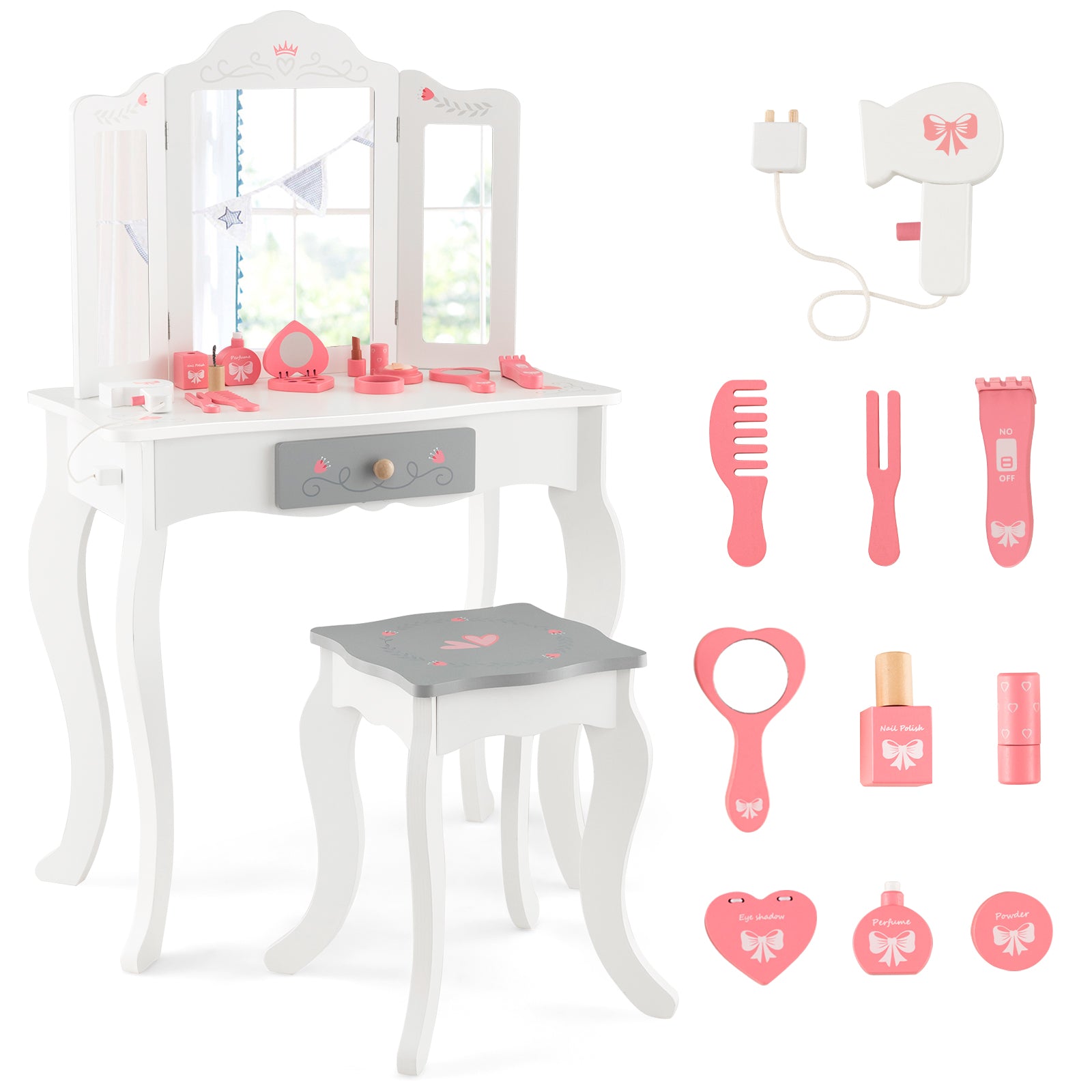 Kids Vanity Set, Tri-Folding Mirror, White Kids Vanities at Gallery Canada