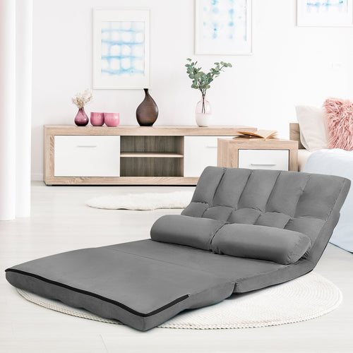 Foldable Floor 6-Position Adjustable Lounge Couch, Gray
