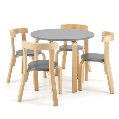 5-Piece Kids Wooden Curved Back Activity Table and Chair Set with Toy Bricks, Gray Kids Table & Chair Sets at Gallery Canada