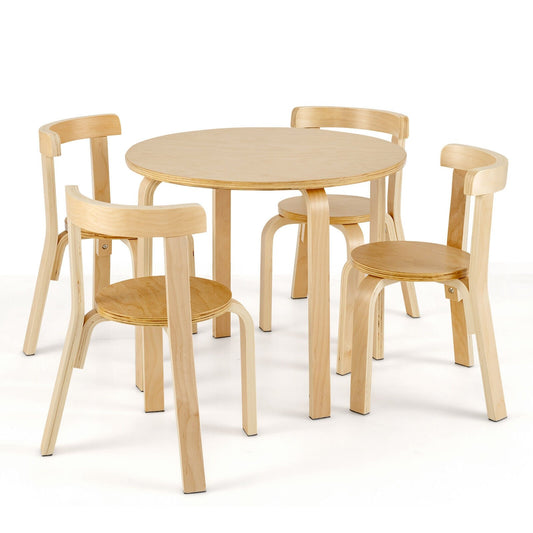 5-Piece Kids Wooden Curved Back Activity Table and Chair Set with Toy Bricks, Natural - Gallery Canada