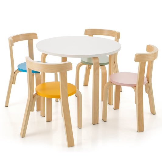 5-Piece Kids Wooden Curved Back Activity Table and Chair Set withToy Bricks, Multicolor - Gallery Canada