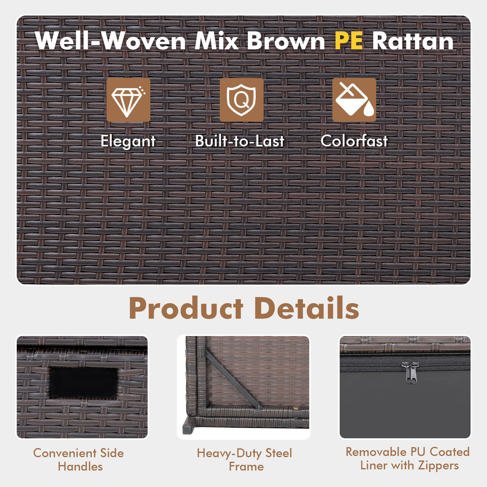 Outdoor Wicker Storage Box with Zippered Liner-50 Gallon, Brown Sheds & Outdoor Storage at Gallery Canada