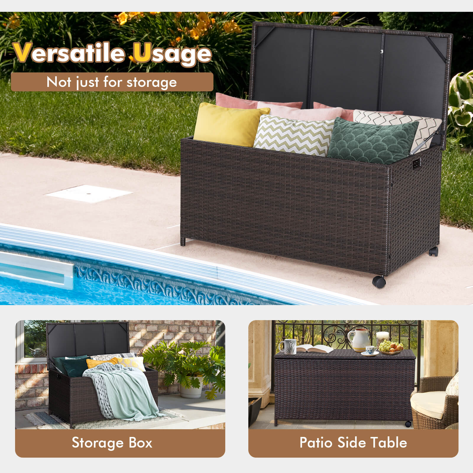 Outdoor Wicker Storage Box with Zippered Liner-50 Gallon, Brown Sheds & Outdoor Storage at Gallery Canada