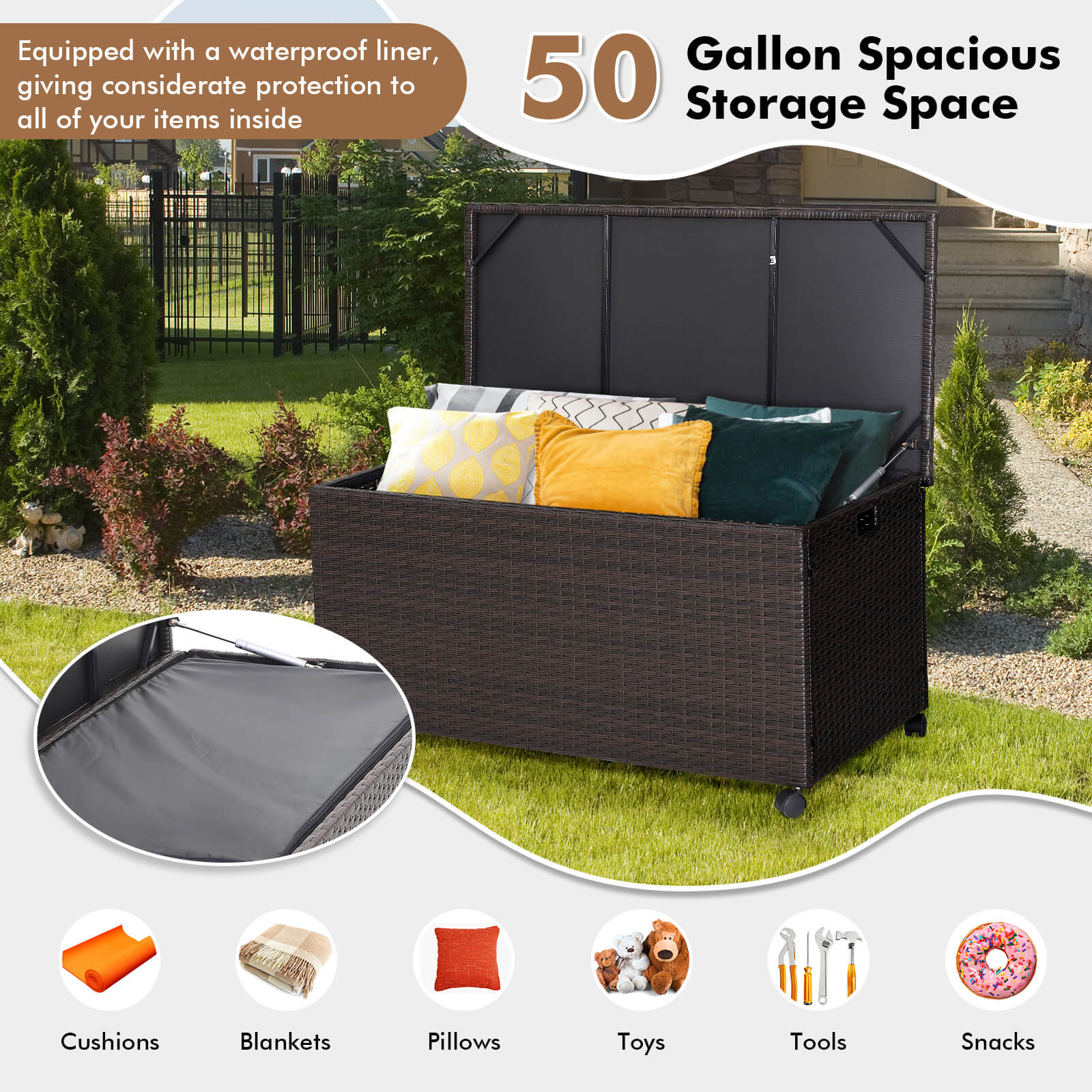 Outdoor Wicker Storage Box with Zippered Liner-50 Gallon, Brown Sheds & Outdoor Storage at Gallery Canada
