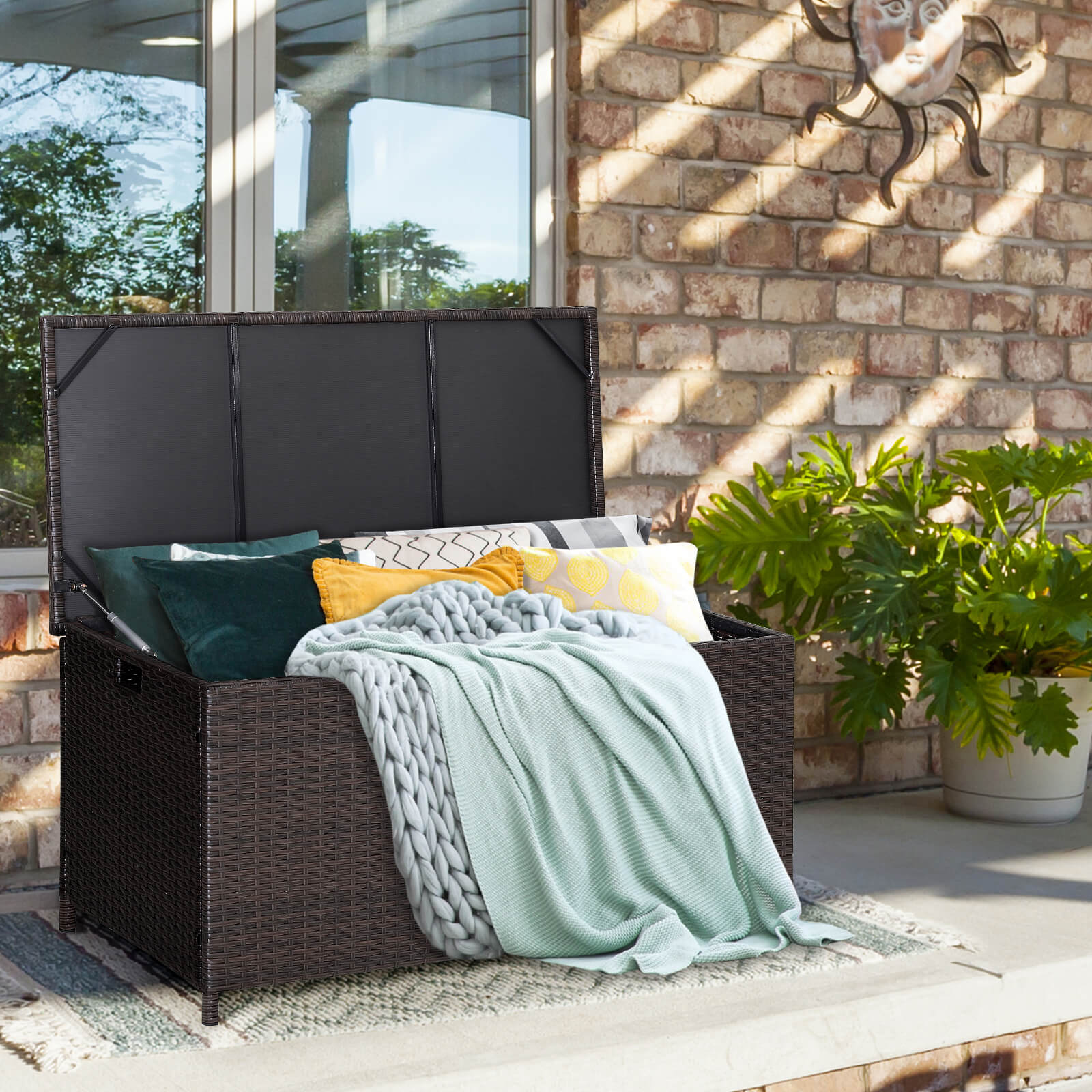 Outdoor Wicker Storage Box with Zippered Liner-50 Gallon, Brown - Gallery Canada