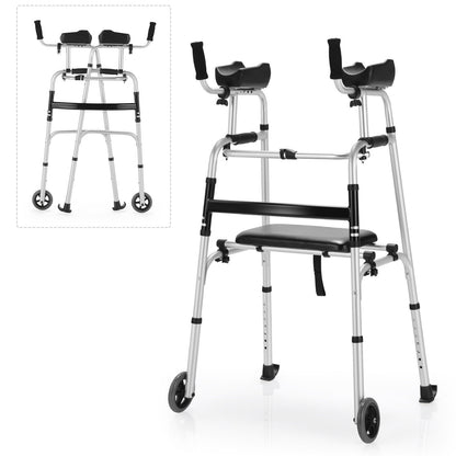 Height Adjustable Rollator Walker With Seat and Armrest Pad, Black & White Walkers & Rollators at Gallery Canada