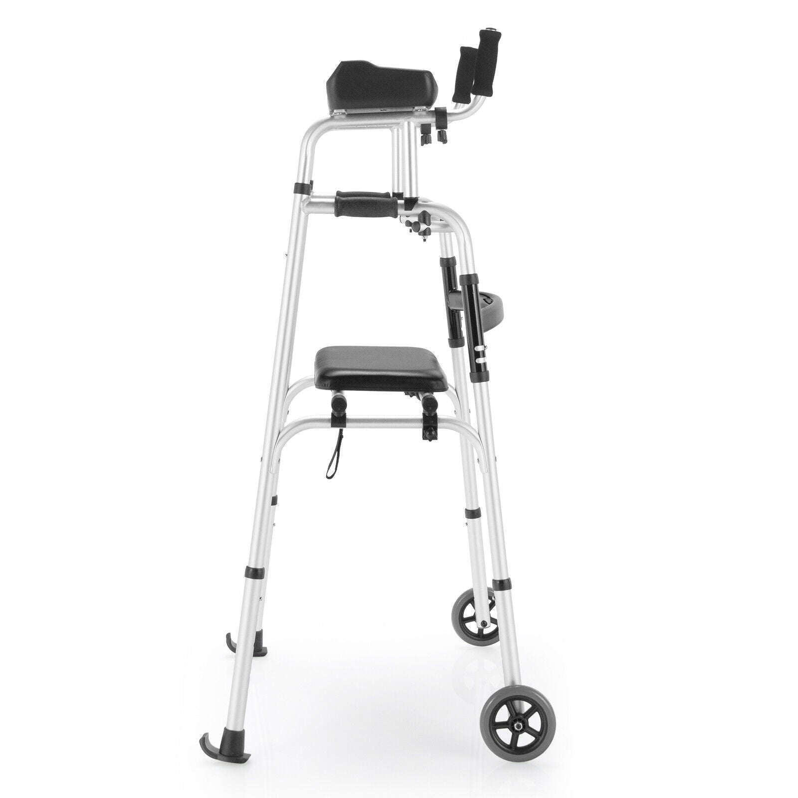 Height Adjustable Rollator Walker With Seat and Armrest Pad, Black & White Walkers & Rollators at Gallery Canada