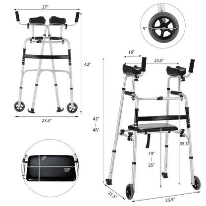 Height Adjustable Rollator Walker With Seat and Armrest Pad, Black & White Walkers & Rollators at Gallery Canada