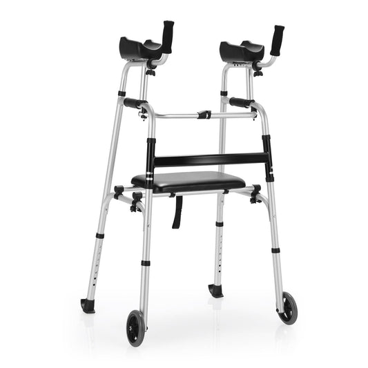 Height Adjustable Rolling Walker With Seat and Armrest Pad, Black & White - Gallery Canada