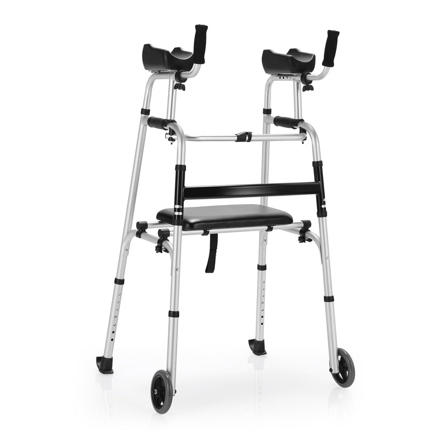 Height Adjustable Rollator Walker With Seat and Armrest Pad, Black & White Walkers & Rollators at Gallery Canada