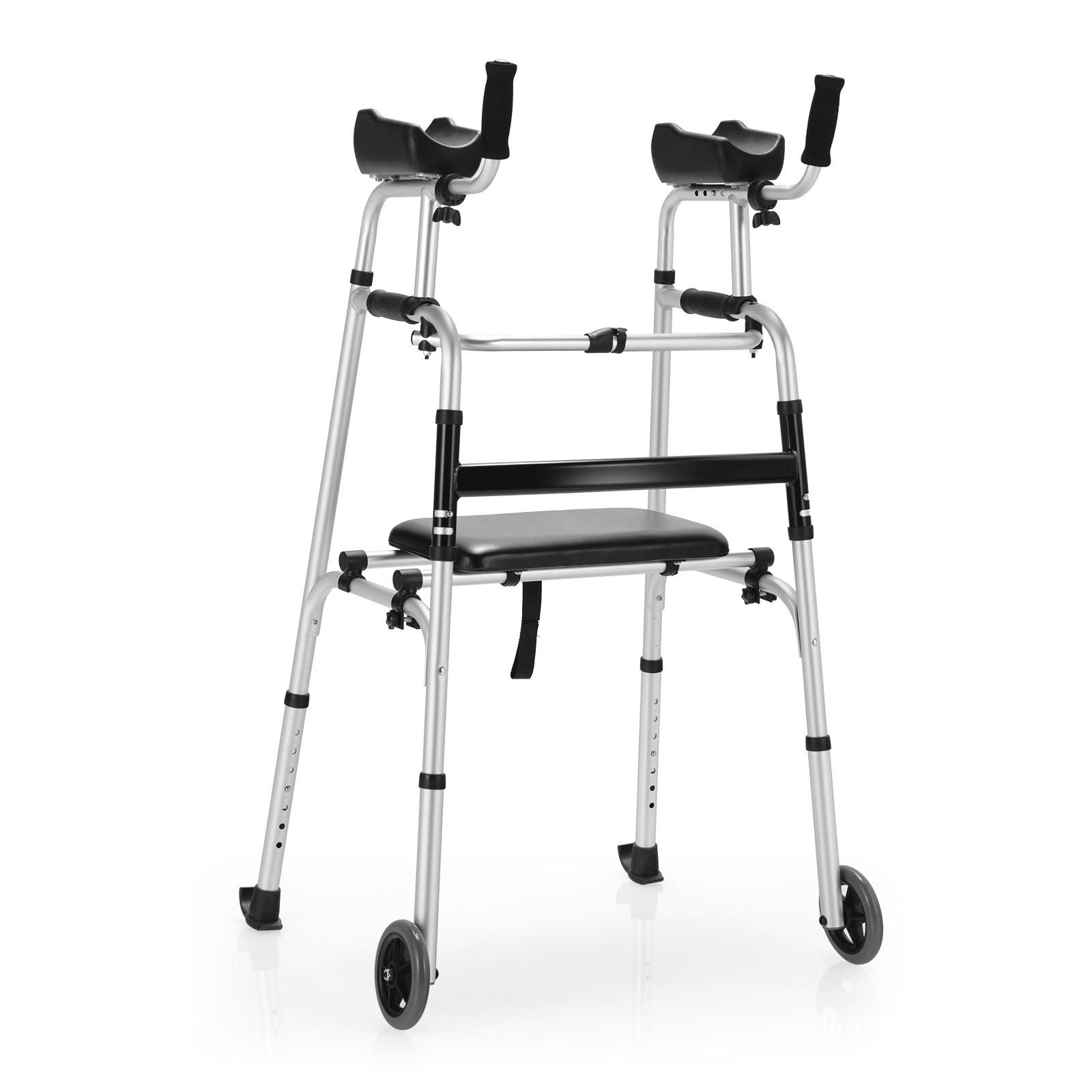 Height Adjustable Rollator Walker With Seat and Armrest Pad, Black & White Walkers & Rollators at Gallery Canada
