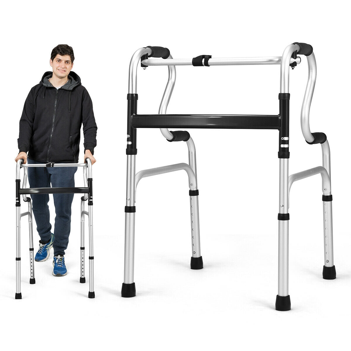 One-Button Folding Aluminum Walking Frame Walker, Silver Walkers & Rollators at Gallery Canada